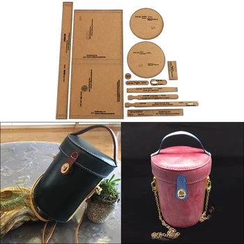 

1Set DIY Kraft Paper Template Round Bucket Bag Shoulder Messenger Bag Leather Craft Pattern DIY Stencil Sewing Pattern 12.5*18cm