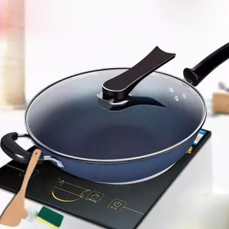 Wok антипригарная сковорода без дыма Индукционная Плита Газовая универсальная аутентичная Wok плоское дно бытовой утюг горшок патрубки из нержавеющей стали и