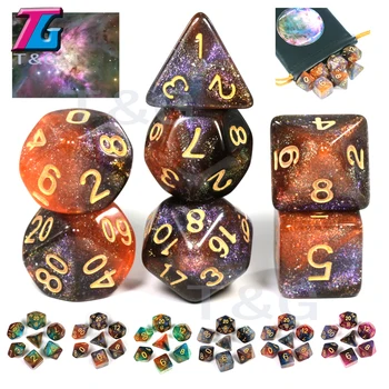 

Shining In The Sun Like A Starry Sky Dice Set with PU Leather Boardgame Party Favor dungeons and dragons Digital Dice