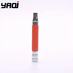 Yaqi яркая красная и хромированная латунная безопасная бритвенная ручка