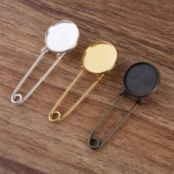

10Pcs/Lot Copper Brooch Pin Gold Color Broocher Bezel Cabochon Base Fit 12-20mm Cameo Blanks for DIY Jewelry Making Accessories