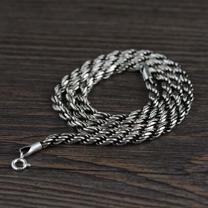 

925 Sterling Silver Thai Silver Punk Rope Chain Link Men Necklace Vintage Thai Silver Women Hip hop Fine Jewelry DIY Accessory