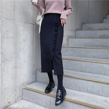 YKpiapia юбка-карандаш с высокой талией осень зима Женская Элегантная трикотажная облегающая юбка черная однотонная женская офисная одежда юбки