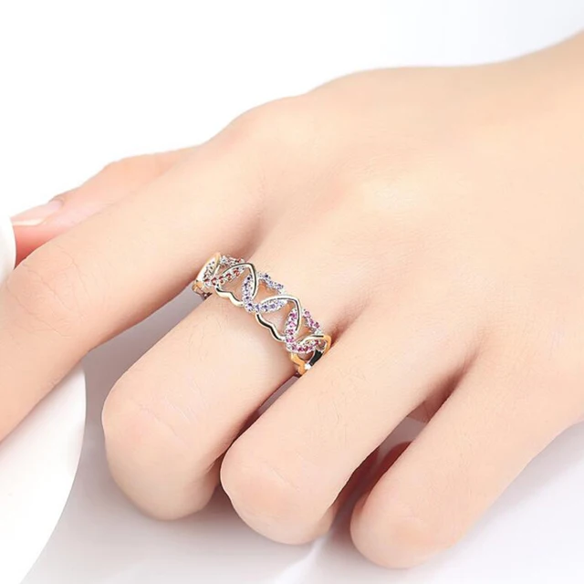 two-tone ring color micro-inlaid winding heart-shaped couple ring creative love ring 3