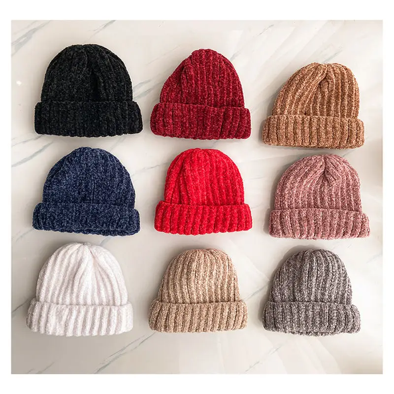 new corduroy knitted wool hat winter woman's beanies Double thick warm Cold-resistant bean hat Super soft Solid material