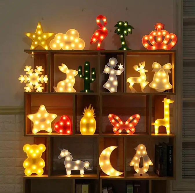 

Luminaria 3D Marquee Unicorn Flamingo Mickey Table LED Lamp Love Children's Night Light Star Moon Cloud Heart Deer Decor Letters