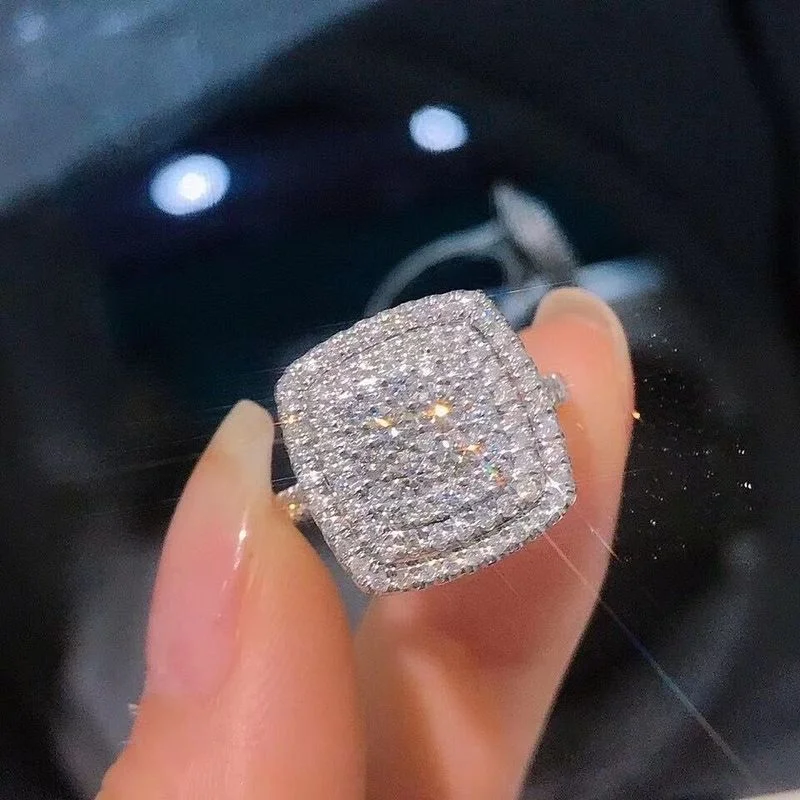 Silver Ring New Big Bling Zircon 925 Sterling Siliver Rings for Women Fashion Wedding Engagement Jewelry for Women