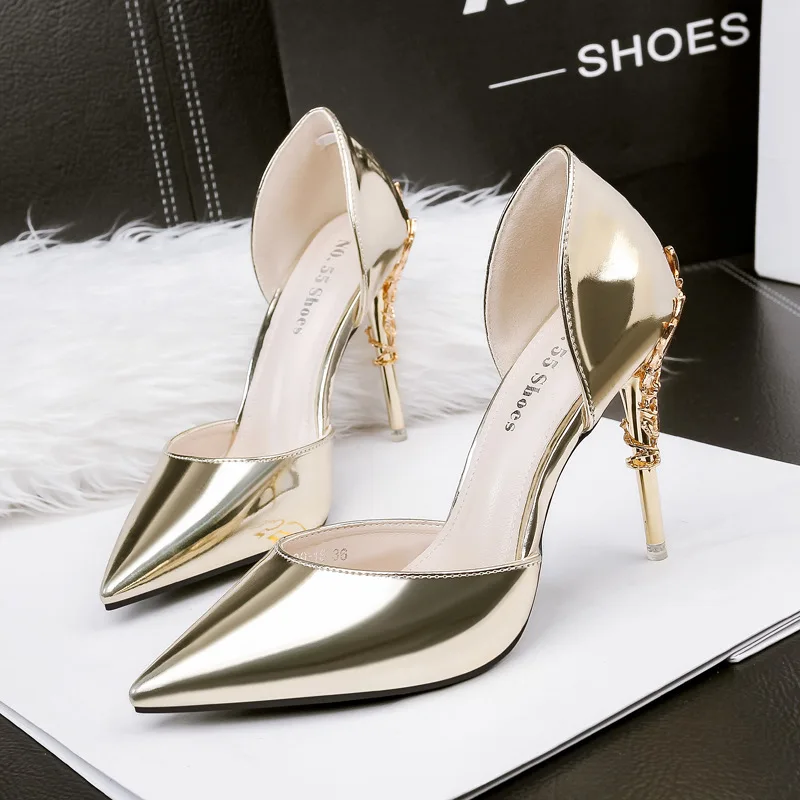 Женская обувь на каблуке-шпильке tacones altos mujer; пикантная обувь; цвет розовый; обувь на высоком каблуке; женские; с металлическим украшением; лодочки на высоком каблуке туфли № 55 обувь - Цвет: Золотой