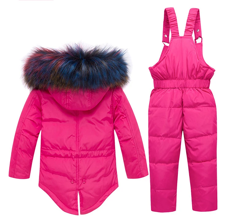 Dollplus/зимние теплые комплекты одежды для детей с меховым капюшоном пуховое пальто для девочек, комбинезон из 2 предметов, детский зимний костюм, детский лыжный костюм