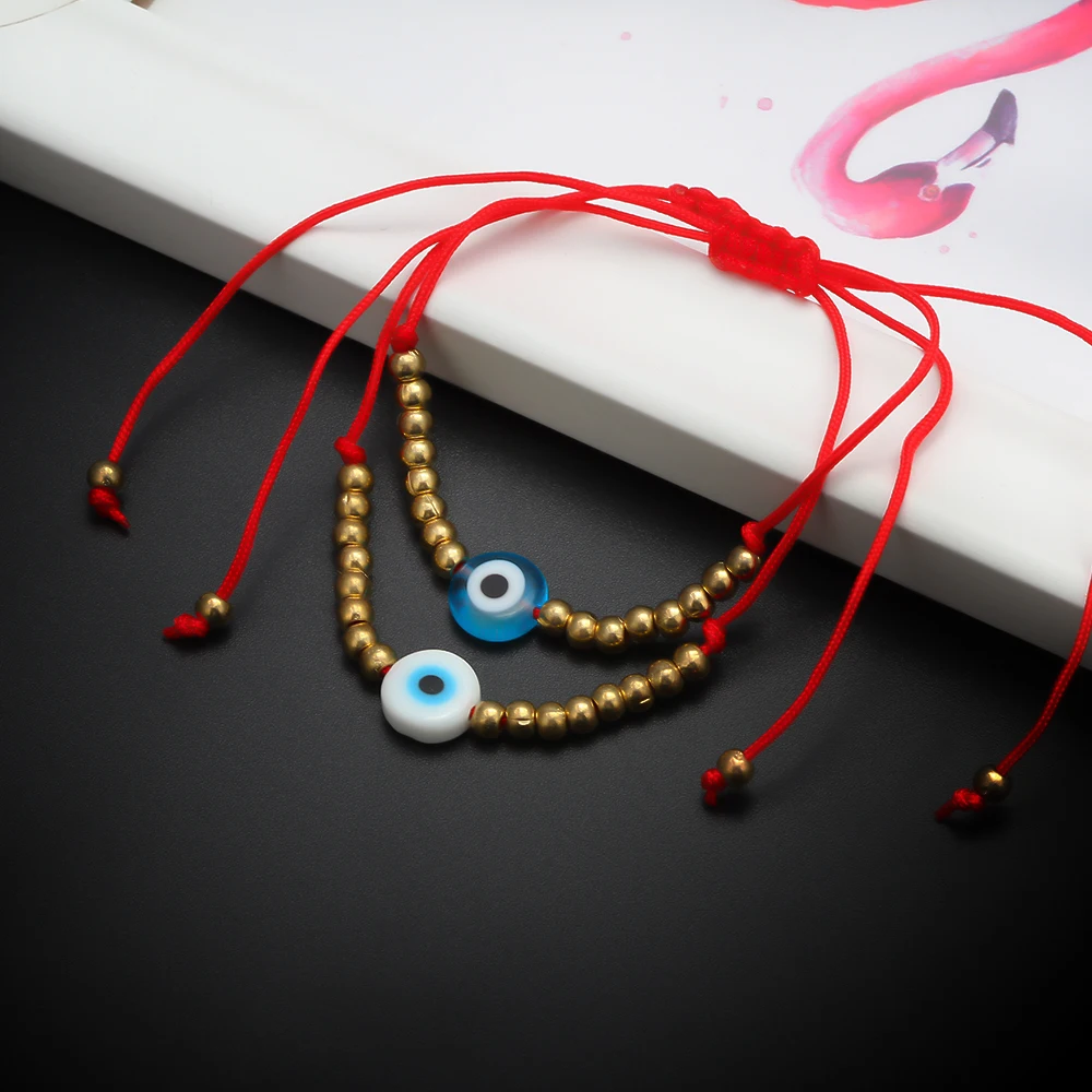 Wish Card Lucky Blue Evil Eye браслеты для женщин и мужчин регулируемый ручной работы красная веревка медный бисерный тканый браслет ювелирные изделия EY6478