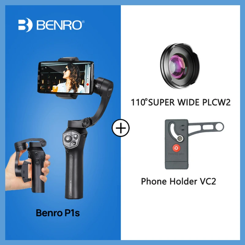 Benro P1s/P1 3 оси ручной карданный смартфон стабилизатор для iPhone X huawei P20 samsung Gopro PK Snoppa Atom DJI OSMO Mobile 2 - Цвет: p1s w holder