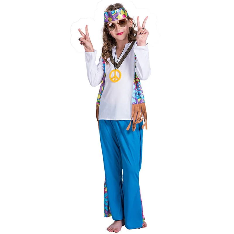 boys girls Rainbow flower Hippie Costumes children Carnival Role