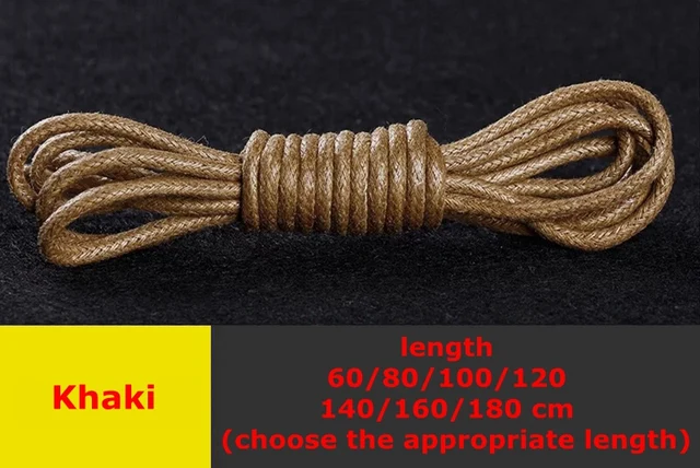 1 Pair Round Shoelaces Classic High Quality Waxed Cotton Waterproof Shoe Laces Outdoor Leisure Leather Shoelace Khaki