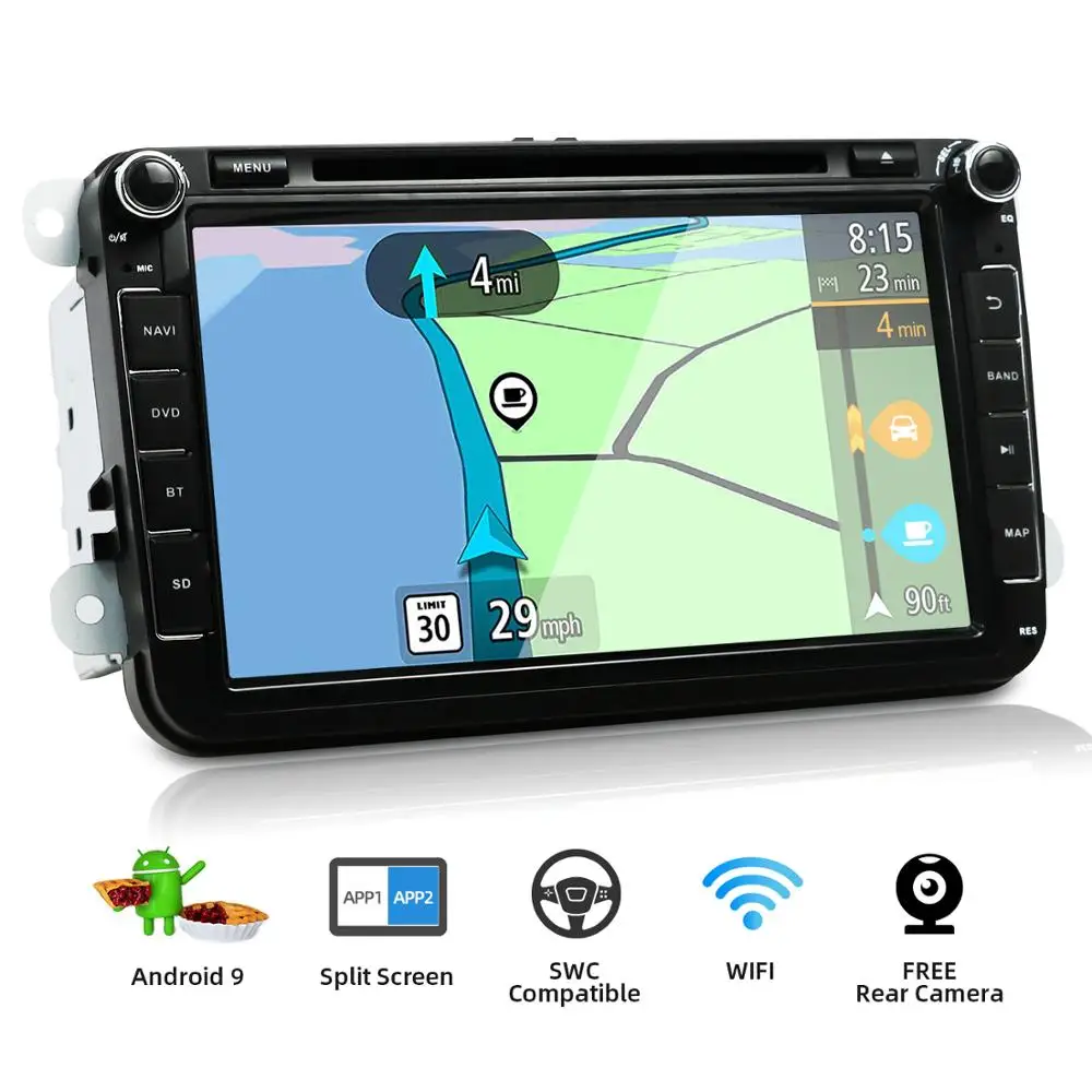 

8inch 2 Din Car DVD Player Android 9.0 For Volkswagen Skoda POLO GOLF PASSAT TIGUAN TOURAN Caddy EOS Wifi SWC Canbus Camera