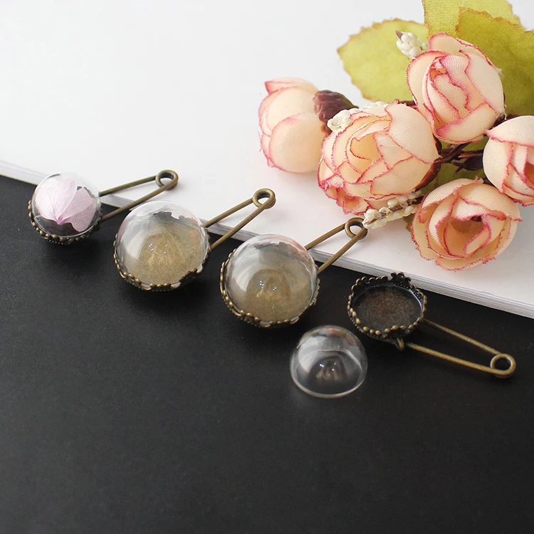 

4PCS 15/20MM Glass Cover Vial Brooch glass globe cover glass globe Brooch Bronze Antique Plated Collar Pin For Women Gift