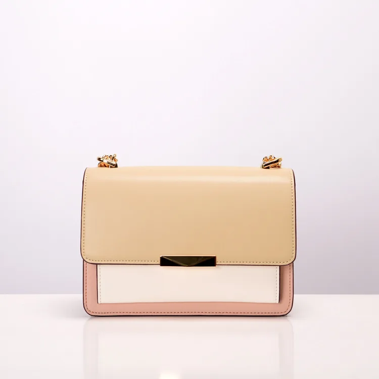 Woman new Beach Bag Women's Singles Shoulder Package Diagonal Small Square Chain Hit Color Handbag Crossbody korean Style - Цвет: Milk tea is white