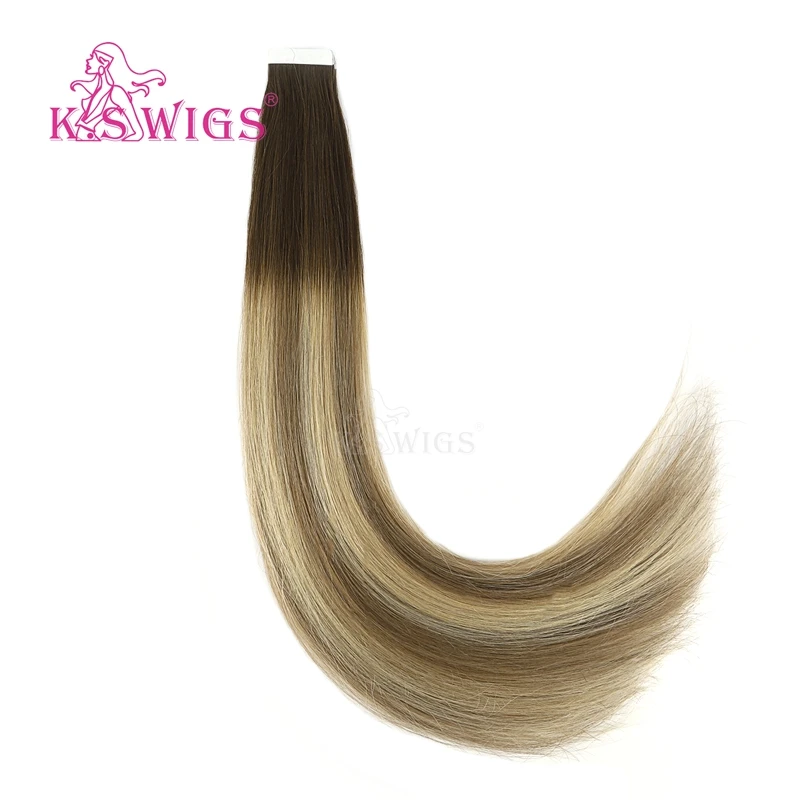 K.S парики 20 'ƈ 5 г/шт. цветная лента для наращивания волос Remy Skin Weft T8/60 + T8/14 #|Пряди