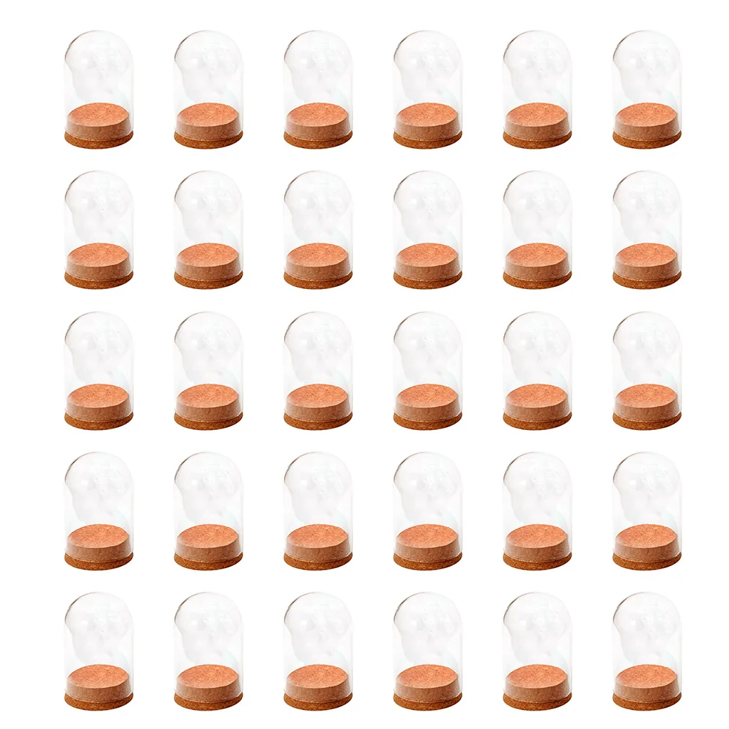 30pcs Clear Glass Dome Cover Home Glass Dome Display Jar Cover Shield Shade with Wooden Cork Table Centerpieces Home Cafe Decor