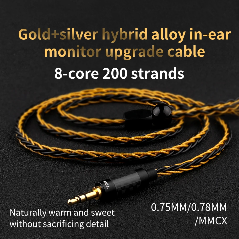 0 75 MMCX TRN T1 8 Cord Gold Silver Mixed Plated Upgrade Cable Stereo Audio Headphone Wire for TRN V90 IM2 V80 V30 V60 X6 AS10