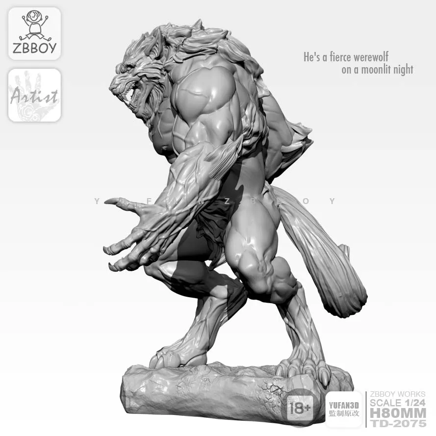 Tanie 1 24 żywica rysunek zestawy księżyc Wolfman dopadnie żołnierz samodzielnego montażu 80MM TD 2075