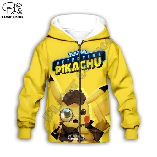 Kids zip hoodies Детский комплект; толстовки с покемонами; худи с 3D принтом Пикачу для маленьких девочек и мальчиков; Kawaii; свитер; пуловер; уличная одежда; брюки с капюшоном - Цвет: Kids zip hoodies
