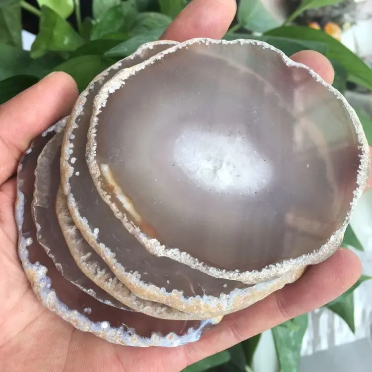 

Gray agate plate geoid crystal mineral agate slice coasters