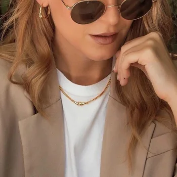 

European and American minority design belt buckle gold buckle necklace woman simple chain collar chain chain accessories