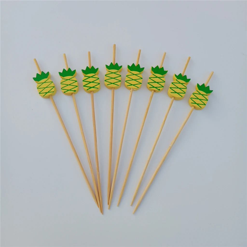 100x Pineapple Cocktail Picks Disposable Bamboo Food/Fruit Sticks Toothpicks for Snack Picks Cupcake Topper Sandwich Tools
