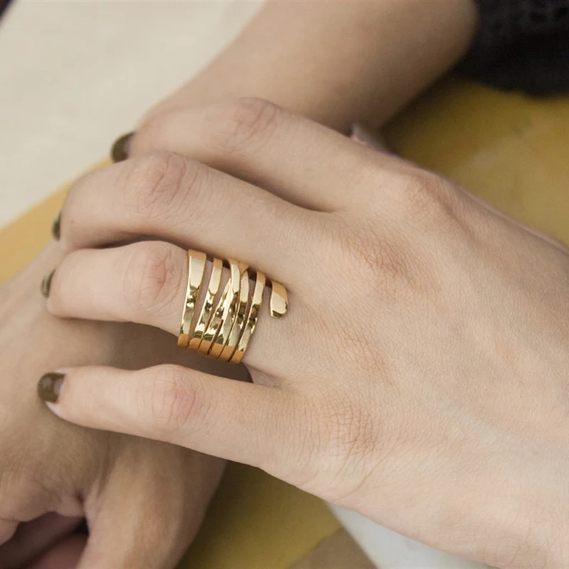 Peri'sBox Multi Layered Wrapped Spiral Geometric Rings Brass Gold Rings for Women Circle Polished Statement Rings 2019 Fashion - Image 2