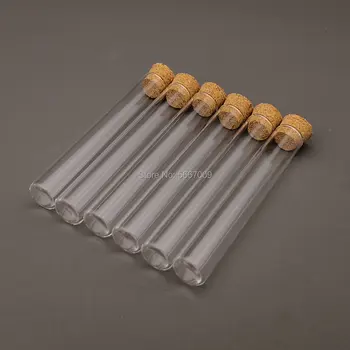 

50pcs/lot Lab 13x100mm Flat bottom Clear Glass Test Tube With Cork Wooden Stoppers for School Laboratory experiment