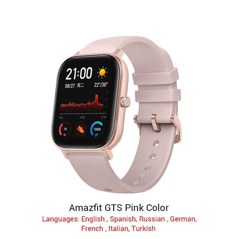 Pink Color Глобальная версия Huami Amazfit GTS 14 дней работы от батареи gps 12 спортивный режим смарт-часы 5ATM 340PPI AMOLED экран часы - Цвет: Pink Color
