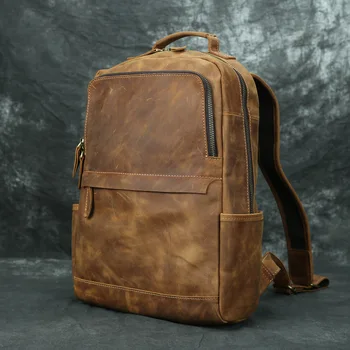 

Luxury Vintage Natural Crazy Horse Leather Men Backpack