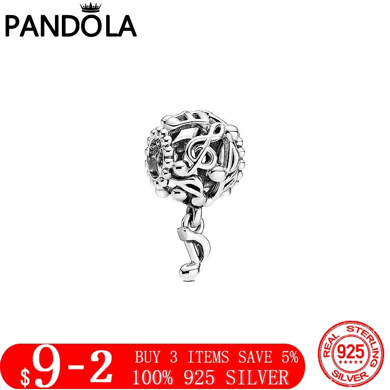 

High Quality 925 Sterling Silver Openwork Music Notes Charm Beads fit Original Pandora Charm Bracelet 925 Silver Jewelry Gift