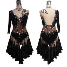 Уникальное платье для латинских танцев, женское платье с одним рукавом для танцев, черное платье, Одежда для танцев, сценический костюм для сальсы BL2541