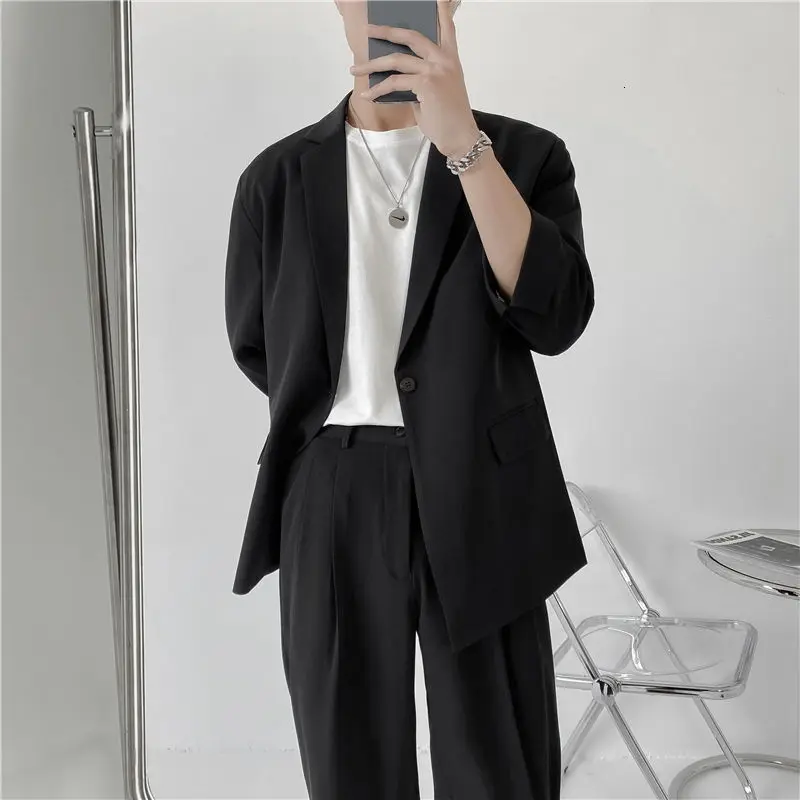 Spring Summer British Style Formal Blazer Men Korean Fashion Loose Casual Dress Jacket Men Harajuku Social Suit Jacket M-2XL