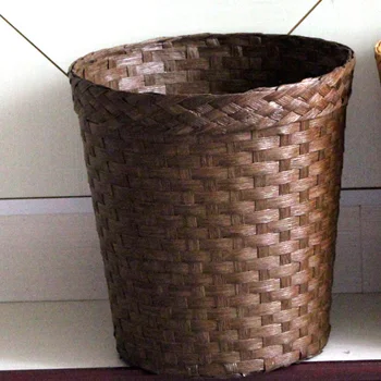 

1PC Straw Woven Storage Bucket Wastepaper Basket Woven Garbage Can (Coffee)
