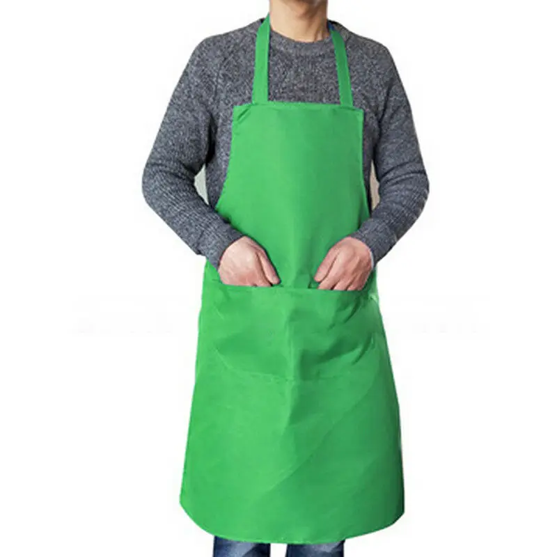 6 Colors Plain Bib Apron Dress Men Women Chefs Kitchen Cooking Baking +Pocket
