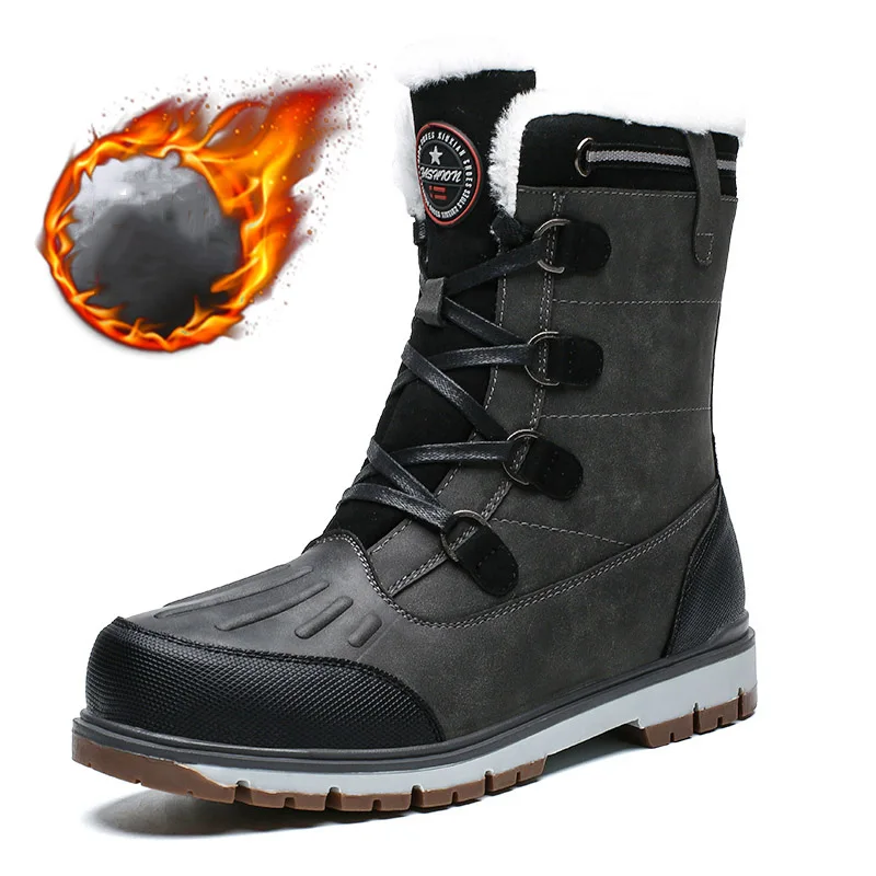 grey New Quality Waterproof Hilking Boots Super Warm Plush Men's Shoes Winter Ankle Boots Comfortable Hunting Boots Climbing Sneakers - Цвет: grey