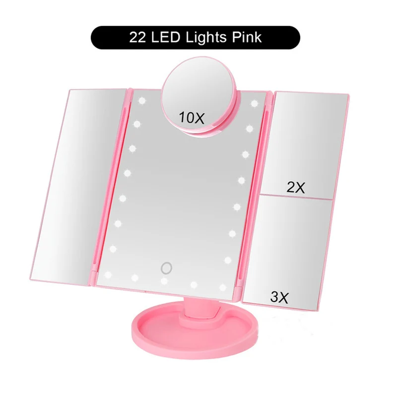 22Lights 1Magnifier Зеркало для макияжа с подсветкой светодиодный светильник 2X/3X/5X/10X увеличительное зеркало портативное складное косметическое зеркало Настольный косметический зеркальный светильник зеркало с подсветкой светодиодное з - Цвет: 22Lights 1Magnifier