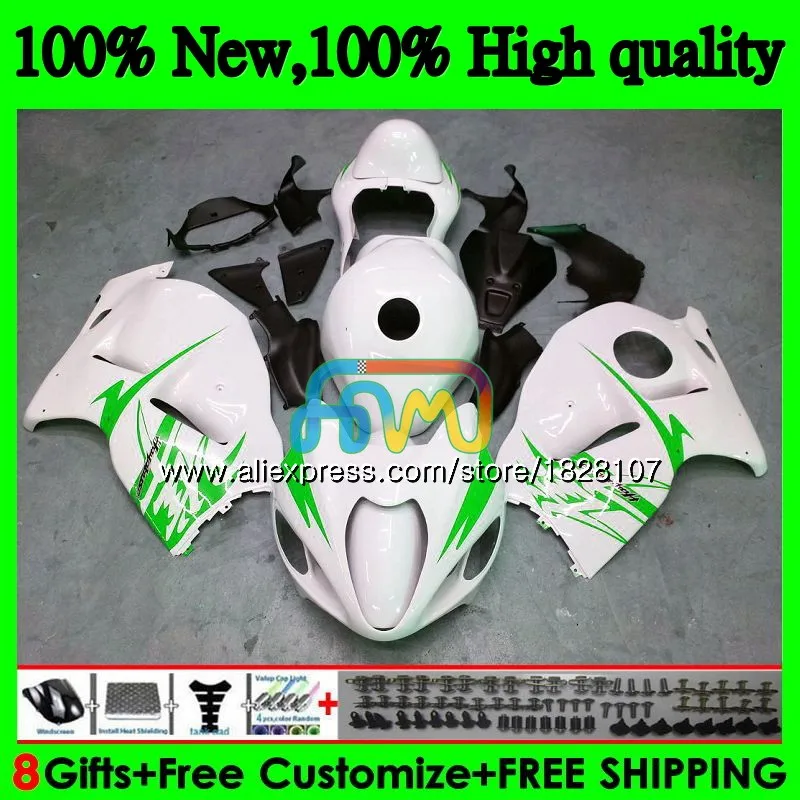 GSXR 1300 для SUZUKI Hayabusa GSXR-1300 2002 2003 2004 2005 2006 2007 49BS. 142 GSXR1300 зеленого и белого цветов 96 02 03 04 05 06 07 обтекатель
