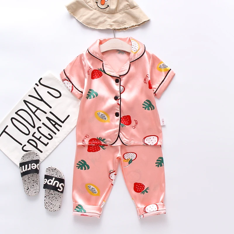 Children Silk Pajamas Summer Satin Pajamas Children Toddler Girl Pajama Silk Pajama Sets