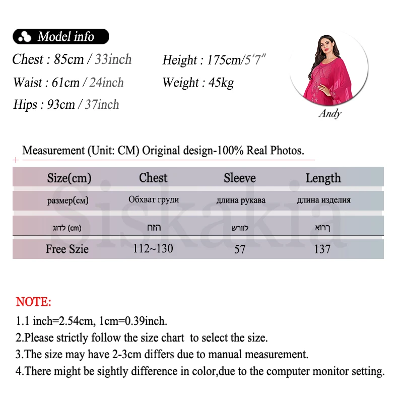 Siskakia Vintage Ethnic Abaya Dress Fashion Batwing Sleeve O Neck Hot Fix Rhinestone Dressing Gowns Rose Red Plus Size for Women