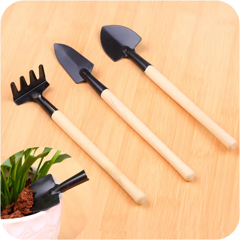 AM_ EG_ Mini Garden Tools Hand Kit Plant Kids Adults Shovel Rake Wood Metal Exqu 