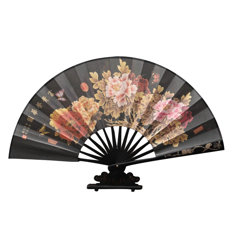 Carve Large Mens Bamboo Silk Hand Fans Wedding favors Chinese Folding Fan Decoration Costume Hanfu Dance Accessories