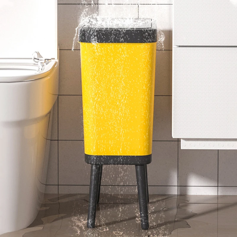 15L Creative Dustbin High Foot with Lid Large Capacity Press Type Waste Bin Kitchen Garbage Container Office Plastic Trash Can