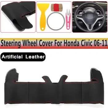 

Black Artificial Leather Steering Wheel Cover Wrap With Sewing Fit For Honda For Civic 2006 2007 2008 2009 2010 2011
