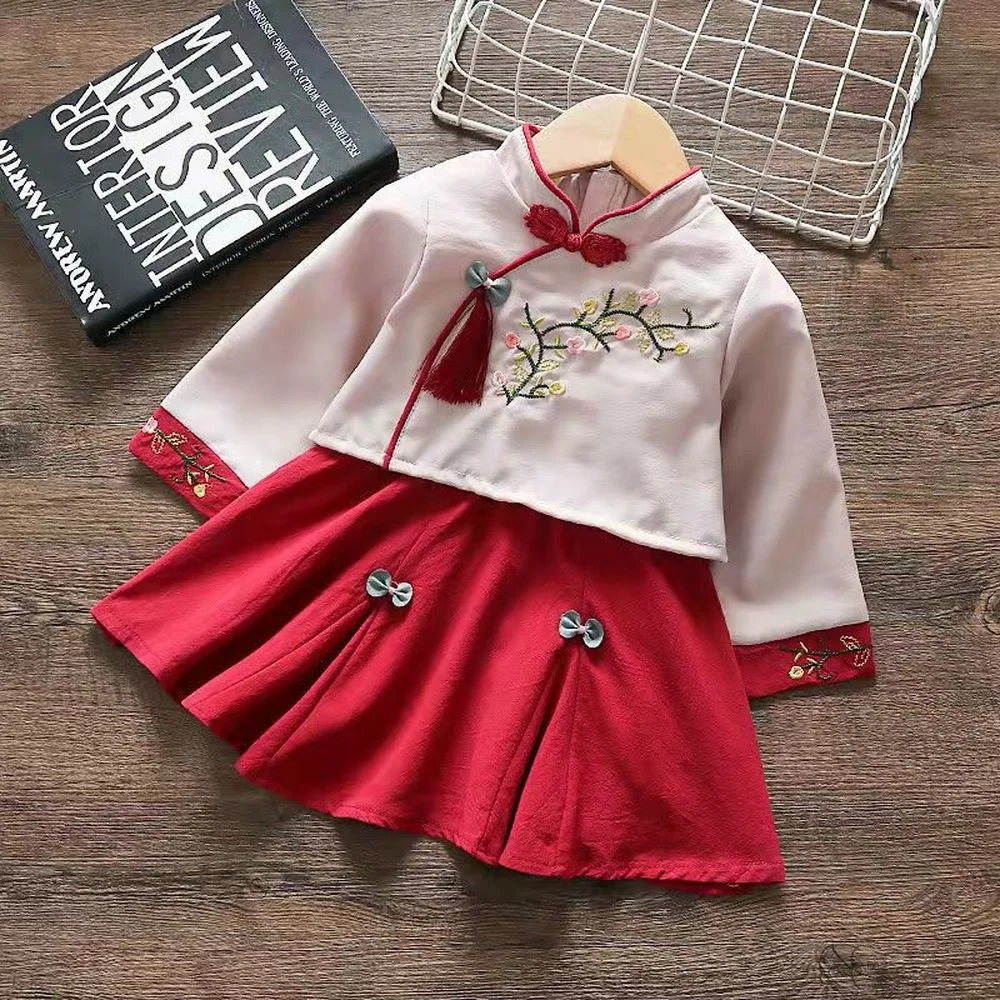 2pcs Set Baby Chinese Traditional Dress for Girls Hanfu New Year Clothing Halloween Costumes Embroidered Toddler Tang Suit