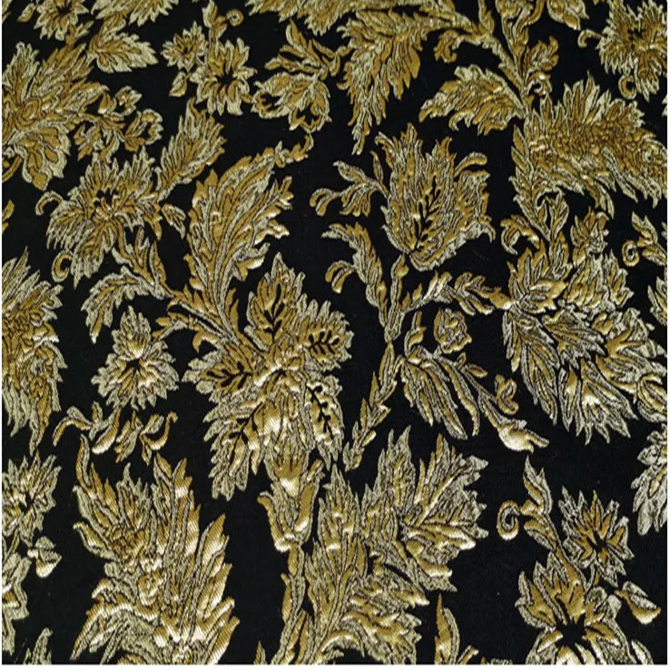 Ретро Листья печати полиэфирная жаккардовая ткань с металлической золотой нитью для женщин осень весна платья Костюмы Пальто Sewing-BF115