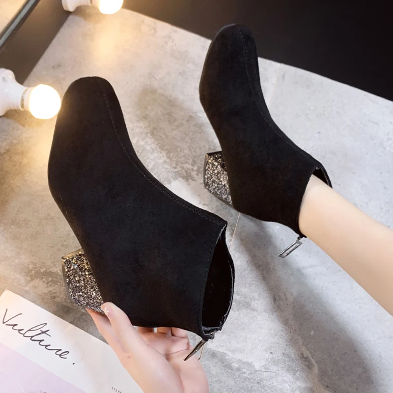 

Shoes Lace Up Boots Winter Women Round Toe Low Heels booties Zipper Bootee Woman 2019 Booties Ladies Mid Calf High Heel Chunky