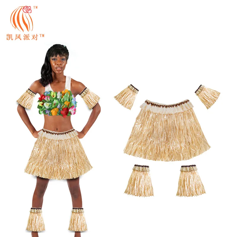 Manufacturers Direct Selling New Style Hawaiian Grass Skirt Set Upgrade Men And Women-Gloves Booties Exquisite Lace Inlaid